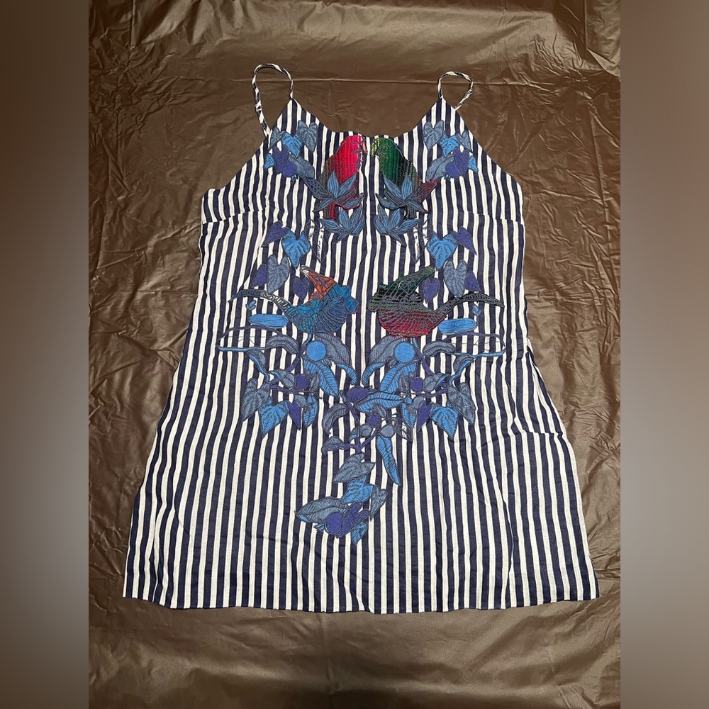 Farm Rio Bird Stripe Mini Dress. Size L.
